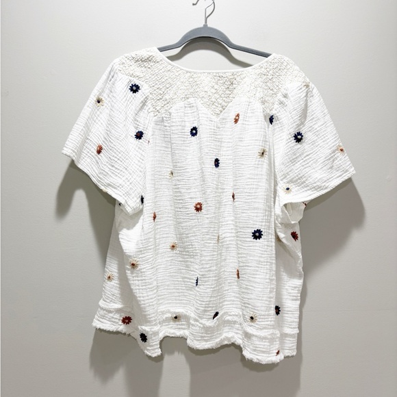 Coldwater Creek White Blouse with Floral Embroidery Cotton Gauze Relaxed Size 3X - Picture 2 of 6